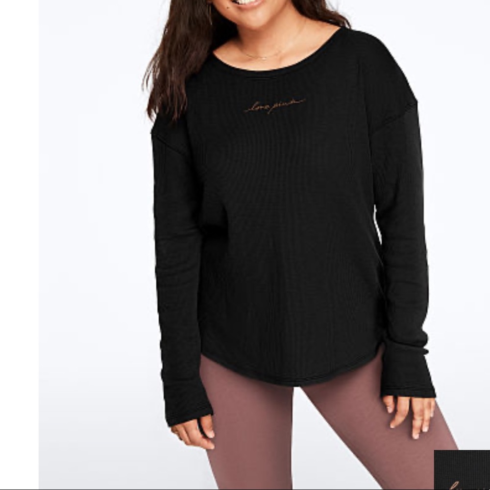 Pink Long Sleeve Waffle Crew